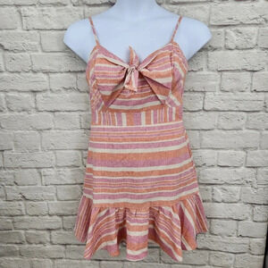HYFVE Pink Stripe sweetheart neck spaghetti strap linen blend dress Size large